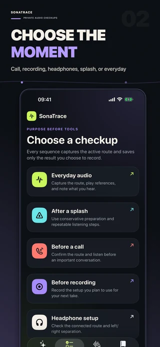 SonaTrace — Choose the moment. A checkup for your situation.
